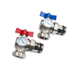 Kulové uzávěry rohové 1" s teploměrem - Set 2 ks