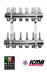Rozdeľovač pre podlahové kúrenie ICMA s prietokomermi - 2 okruhy